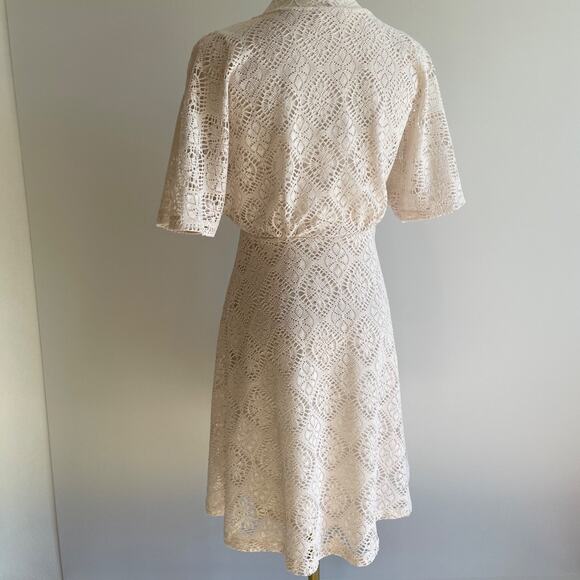 Cache Crochet Batwing Mini Dress Womens Size XS Ivory Paris Feminine Boho Flowy - Picture 3 of 12